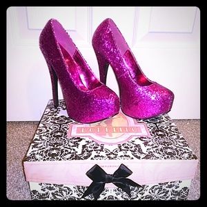 Bordello hot pink platform pumps